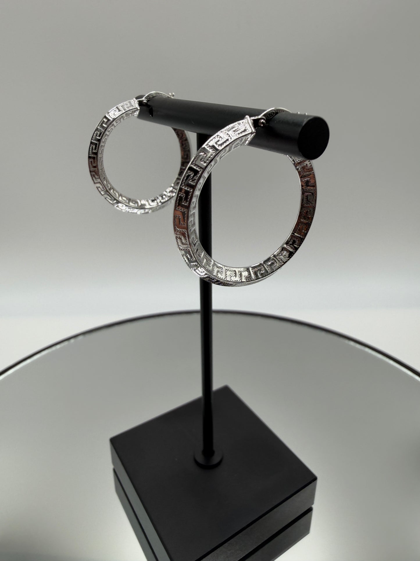 925 Sterling Silver Greek Key Latch Earring