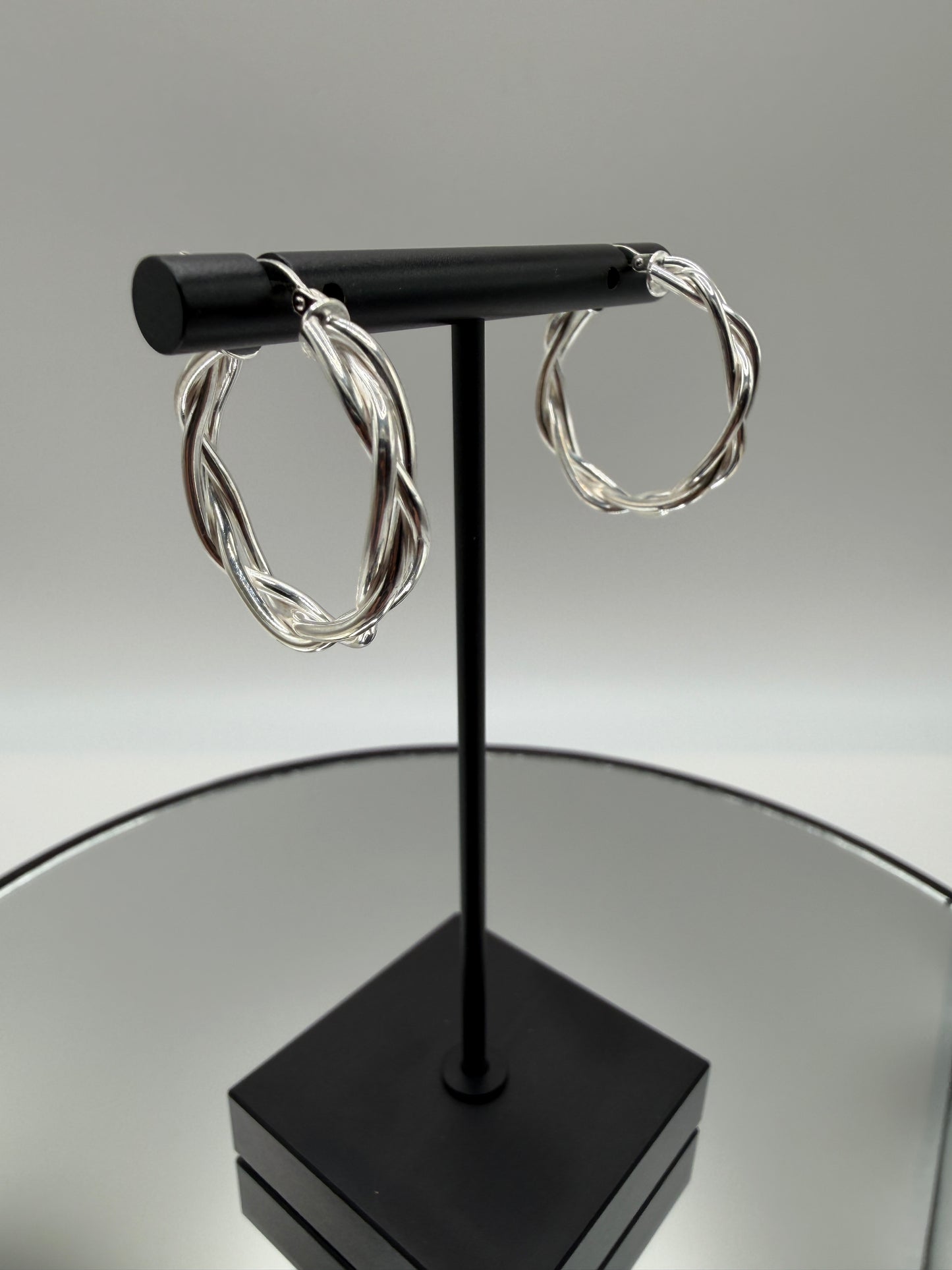 925 Sterling Silver High Polished Weave Hoop Earrings