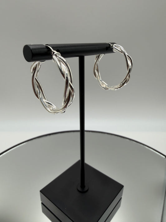 925 Sterling Silver High Polished Weave Hoop Earrings