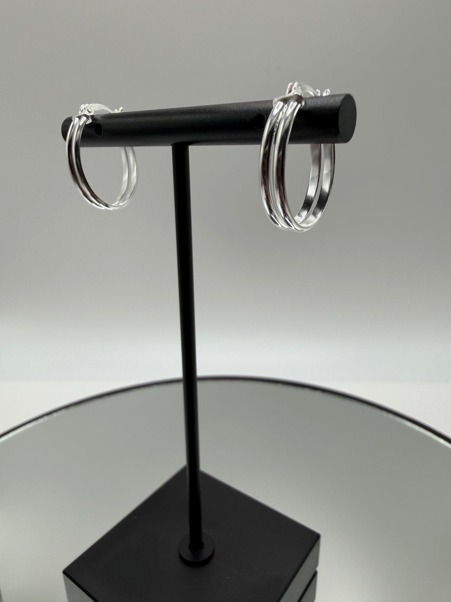 Rhodium Plated 925 Sterling Silver Double Oval Hoop Earring