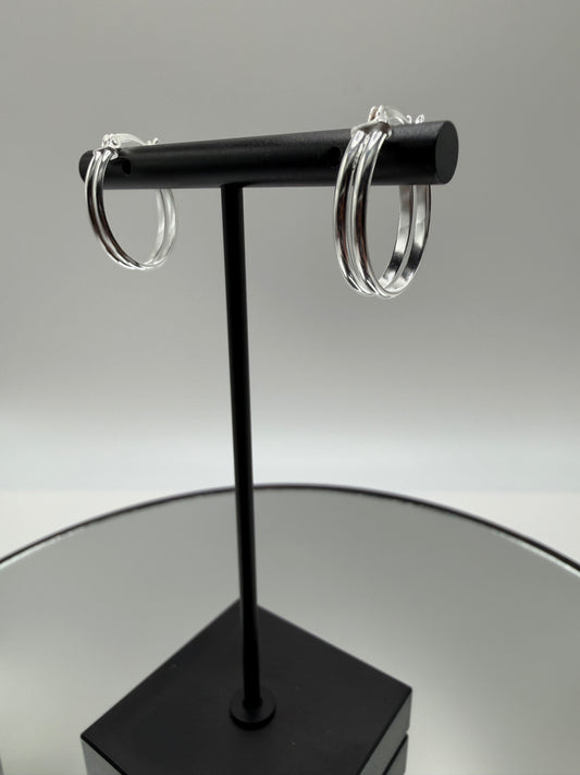 Rhodium Plated 925 Sterling Silver Double Oval Hoop Earring