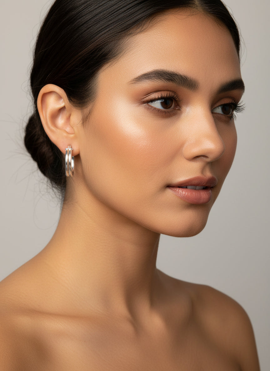 Rhodium Plated 925 Sterling Silver Double Oval Hoop Earring