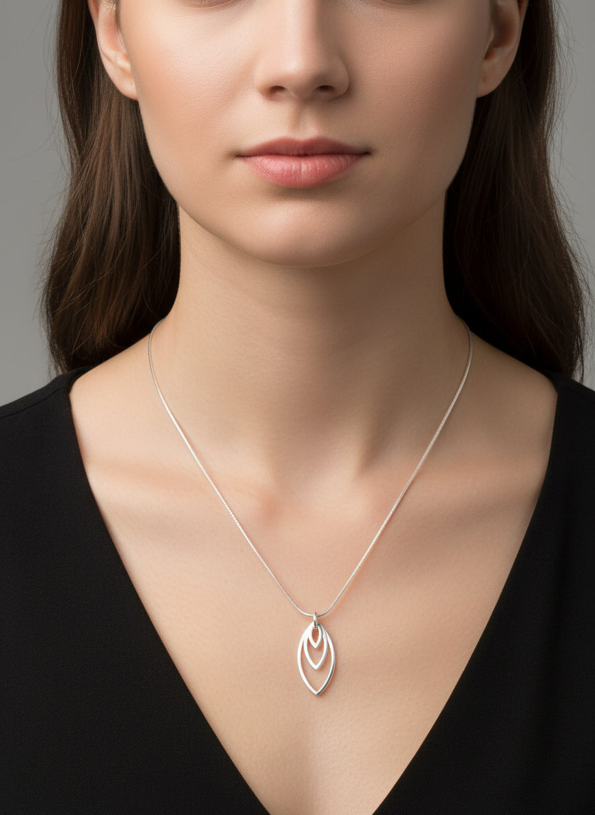 925 Silver Ascending Almond Drop Necklace