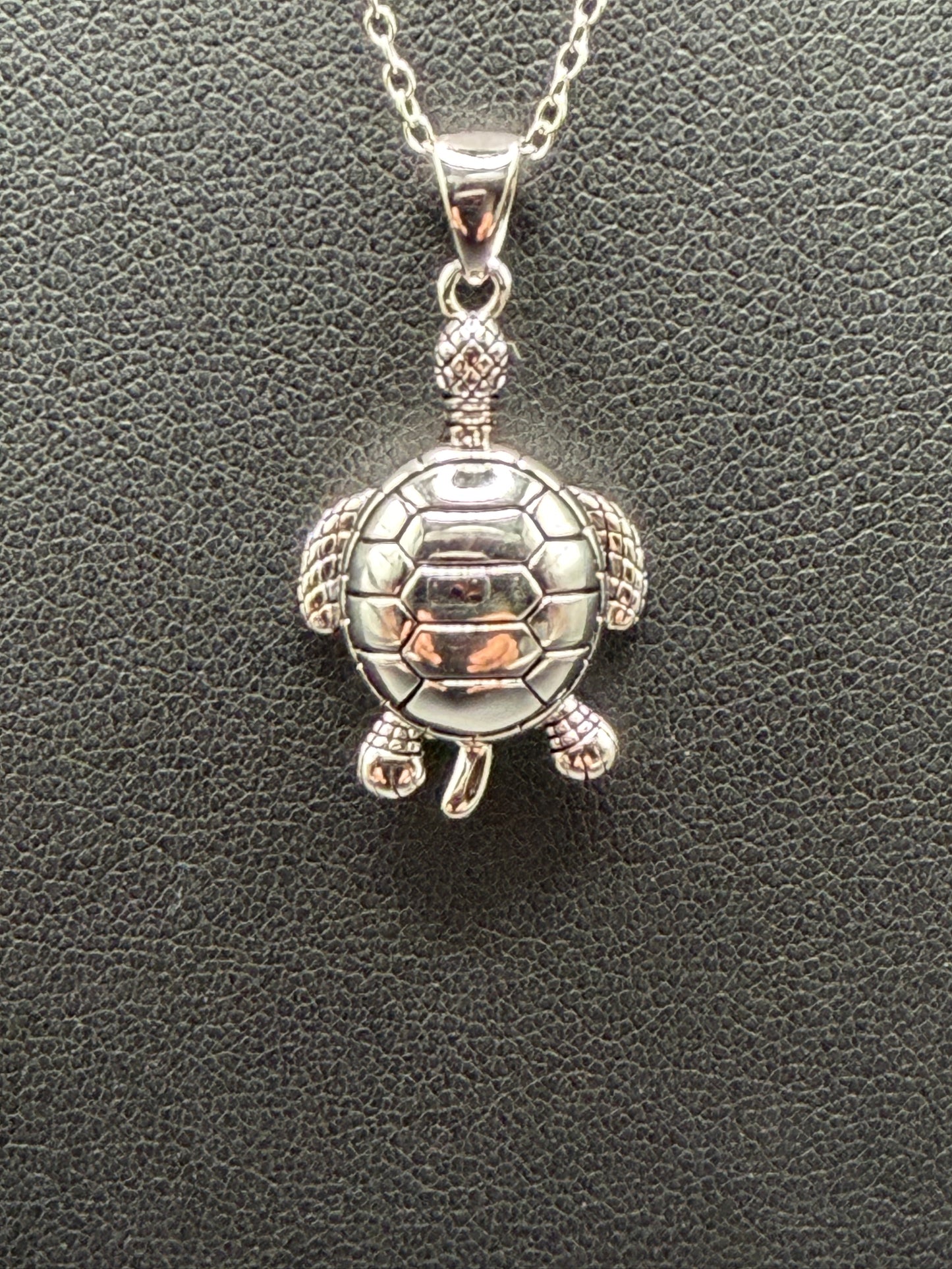 925 Silver Rhodium Plated Clear CZ Turtle Pendant Necklace