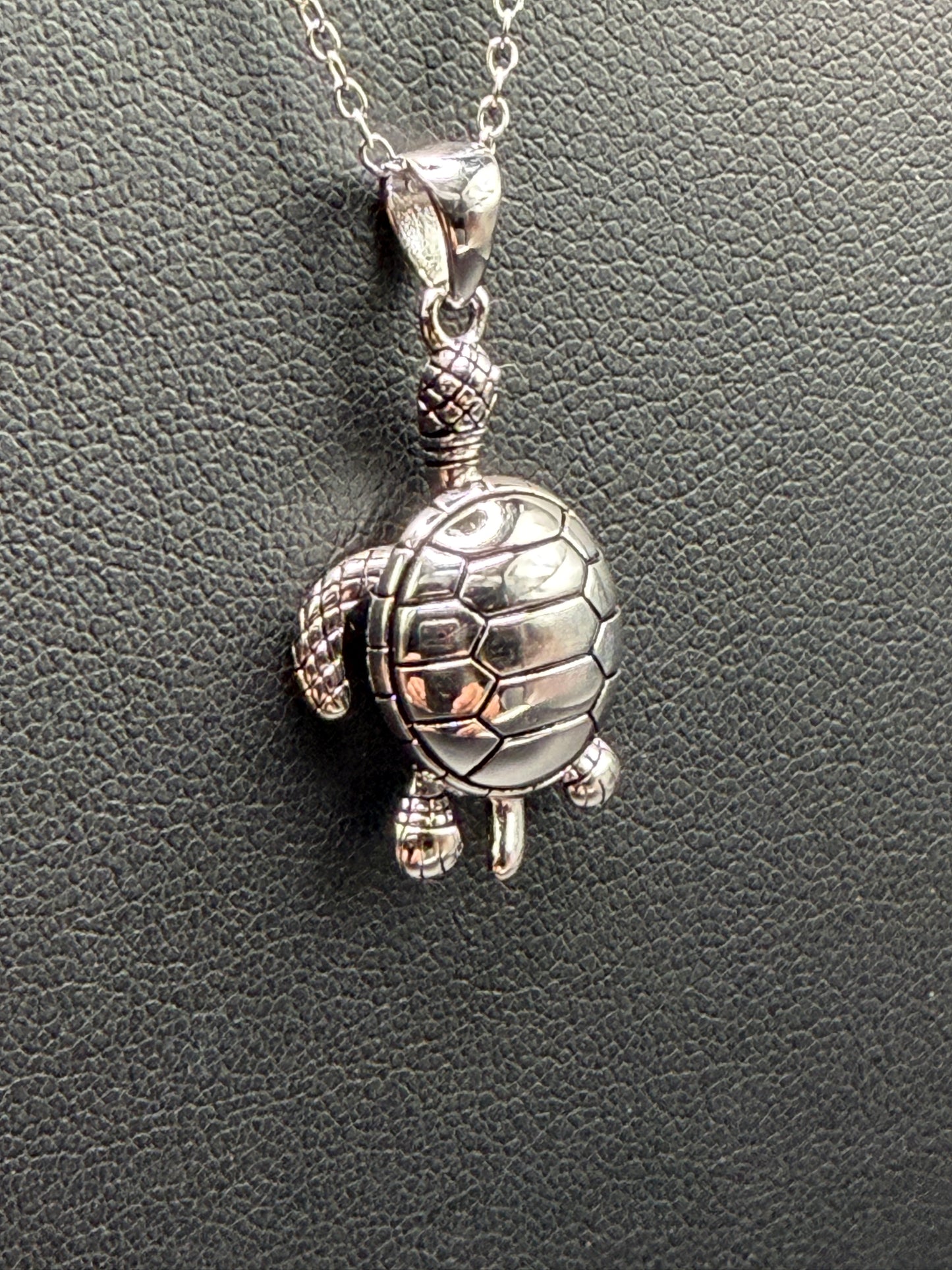 925 Silver Rhodium Plated Clear CZ Turtle Pendant Necklace