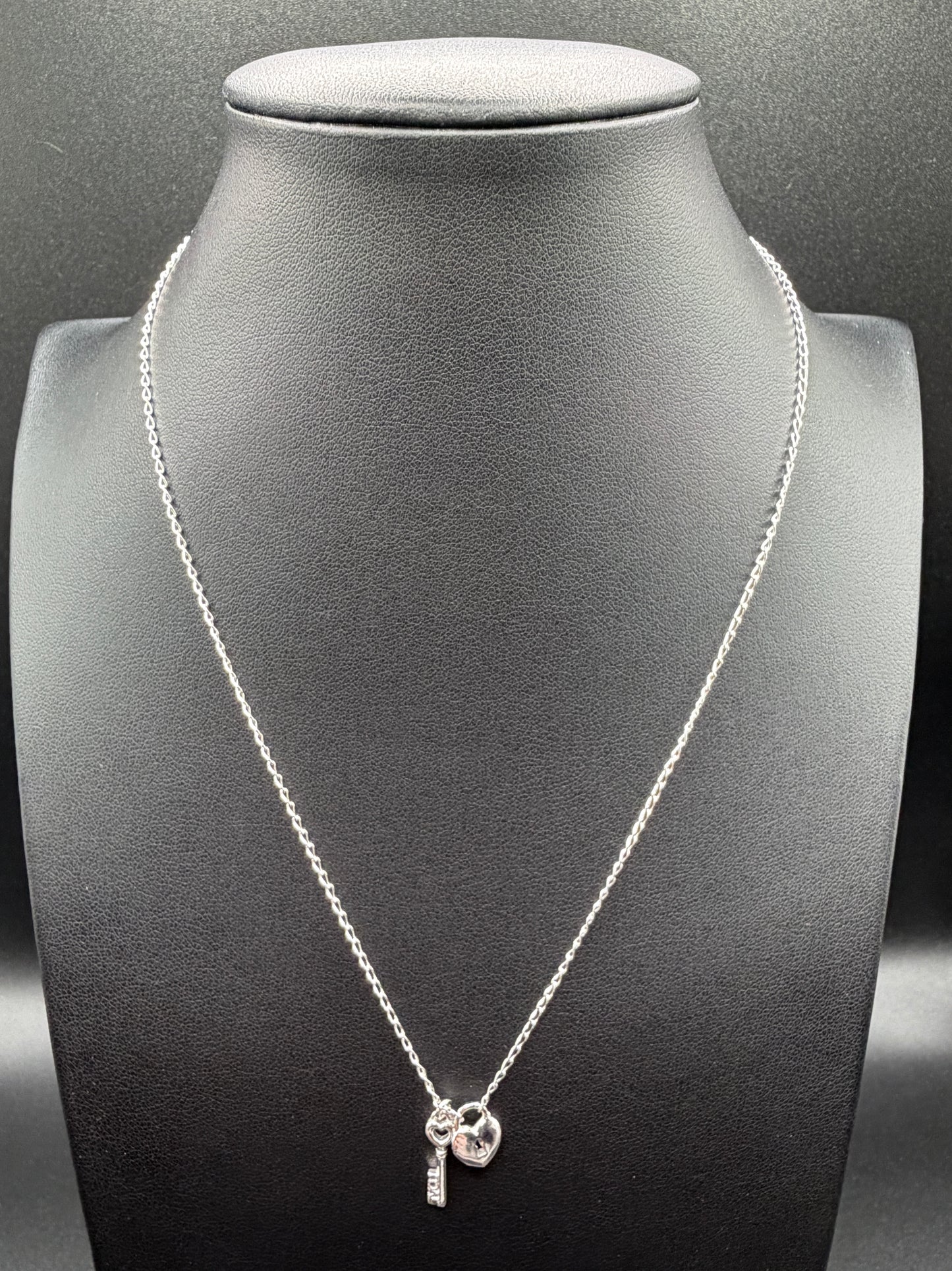 925 Sterling Silver Medium Love Key and Heart Lock Necklace