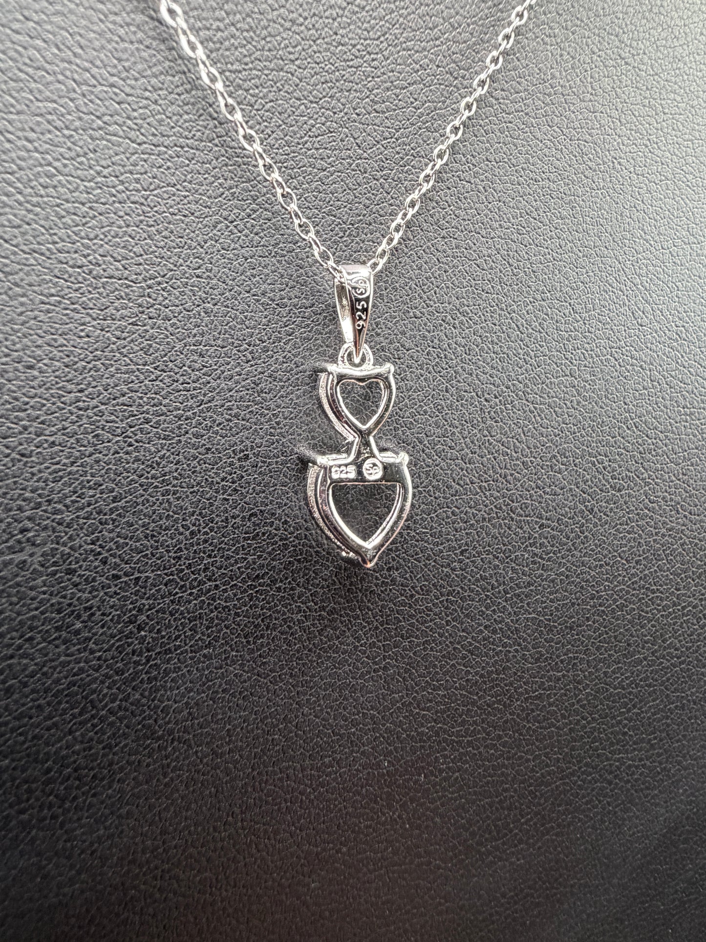 925 Silver 2 Heart Drop Mounting Necklace