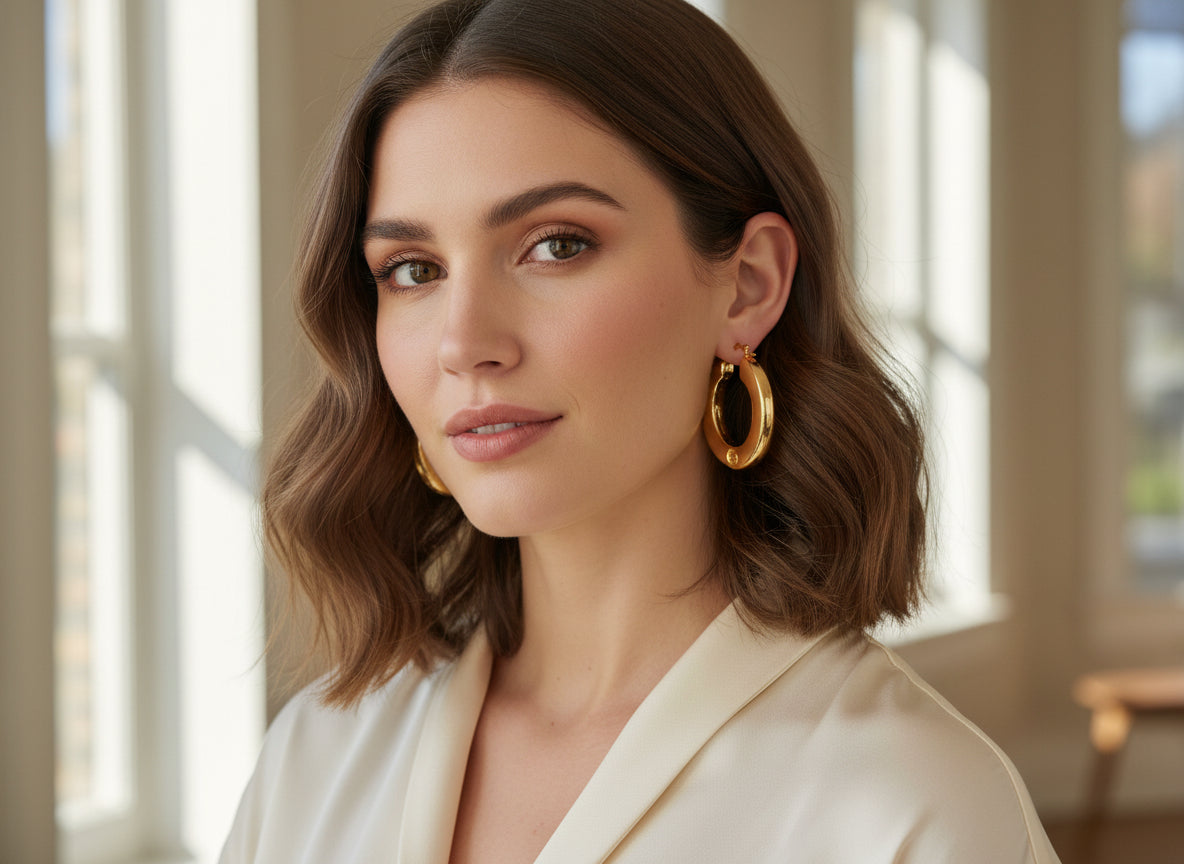 14K Gold Round Hoop Earrings