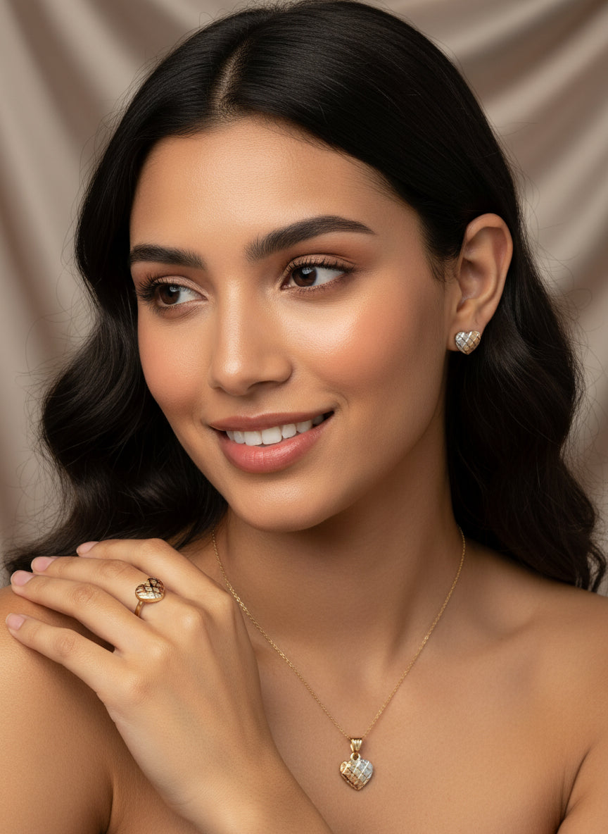 10K Gold Tri-Color Heart Set