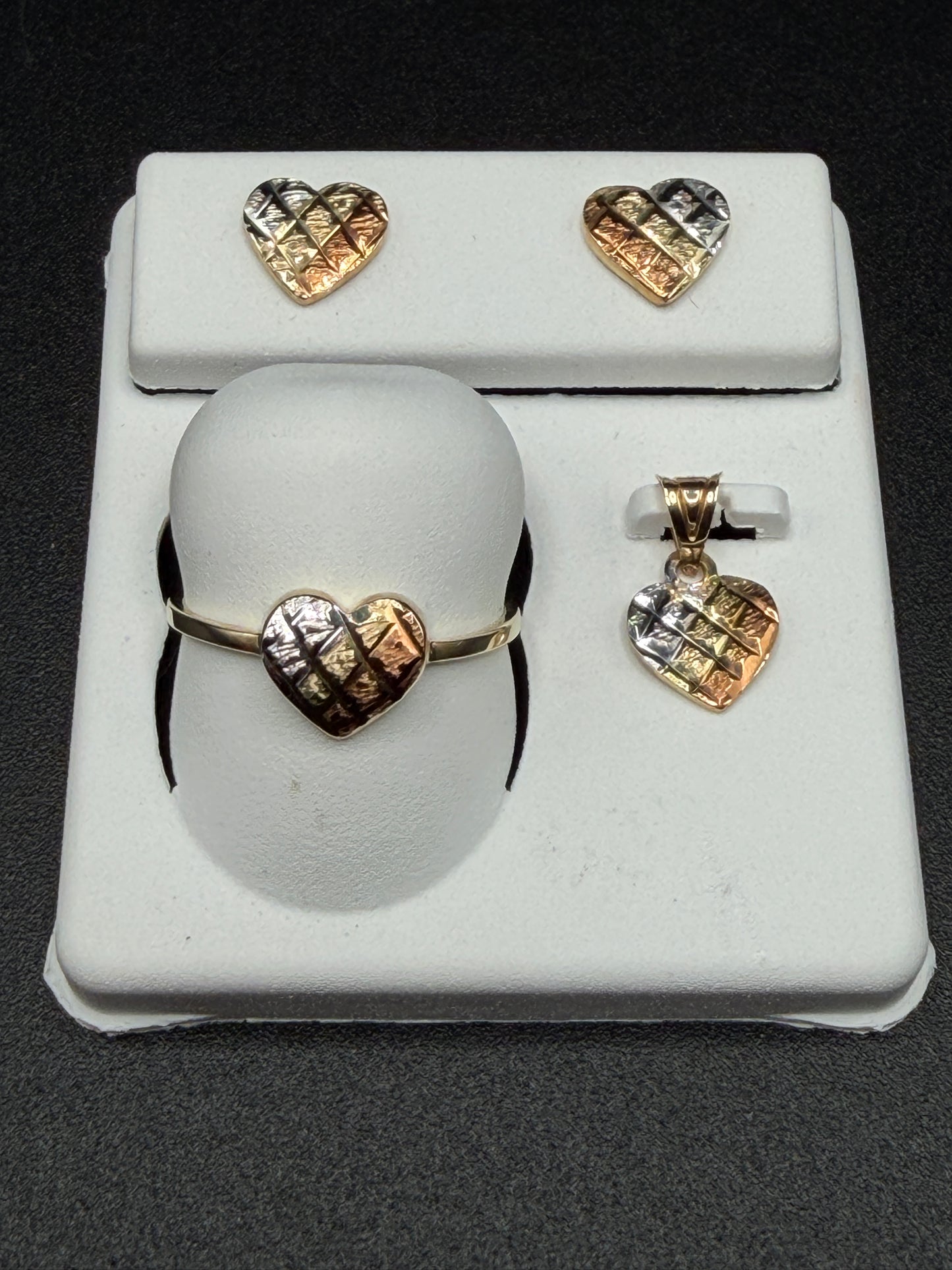 10K Gold Tri-Color Heart Set