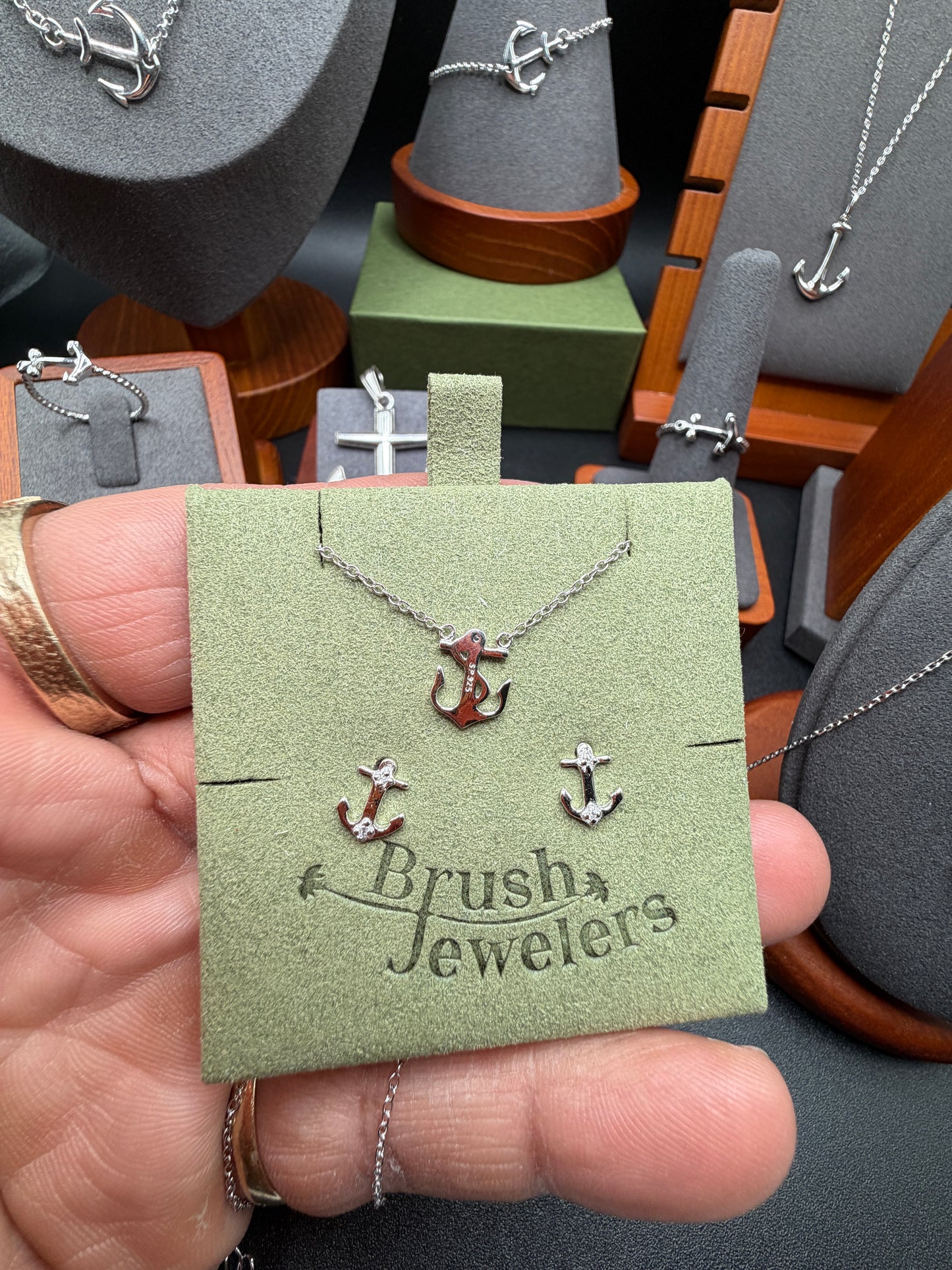 925 Silver Rhodium Plated Anchor Set