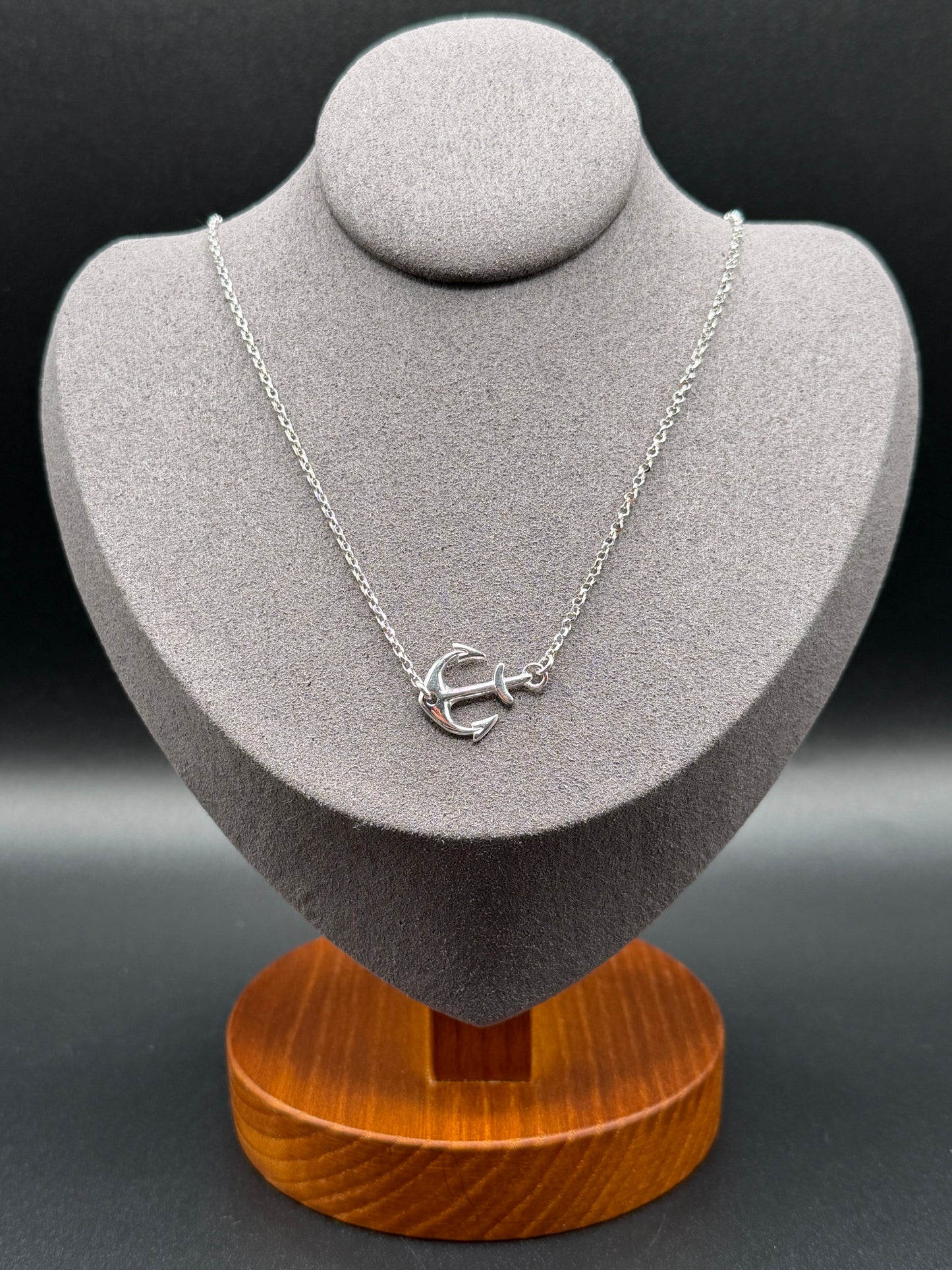 925 Silver Rhodium Plated Anchor Necklace