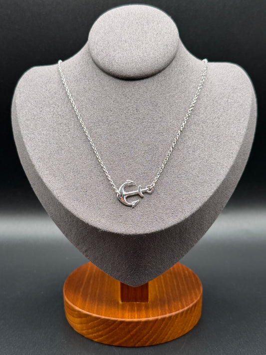 925 Silver Rhodium Plated Anchor Necklace