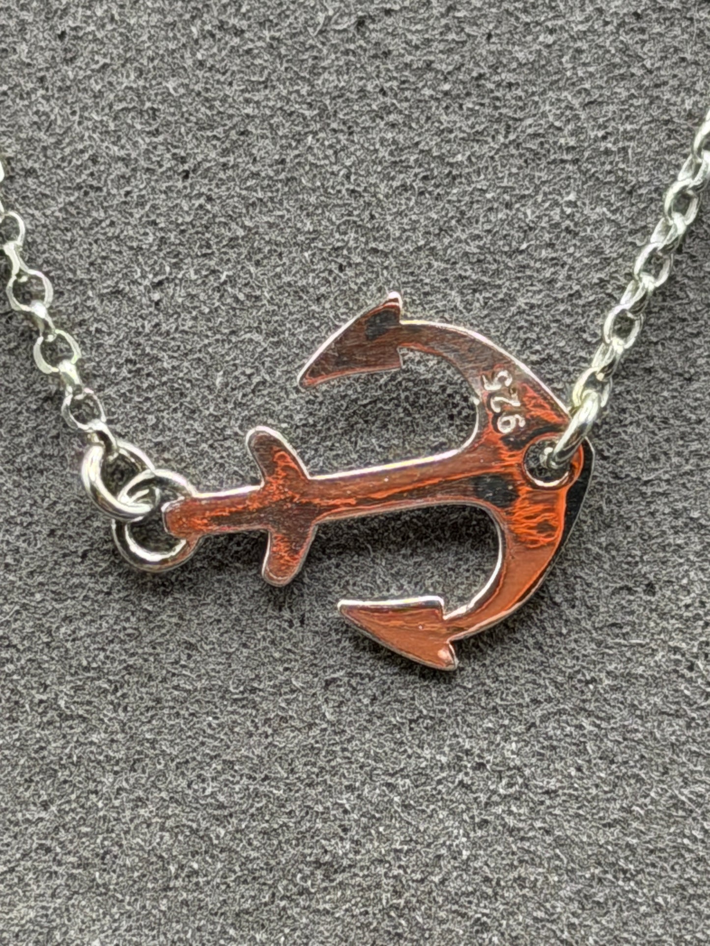 925 Silver Rhodium Plated Anchor Necklace