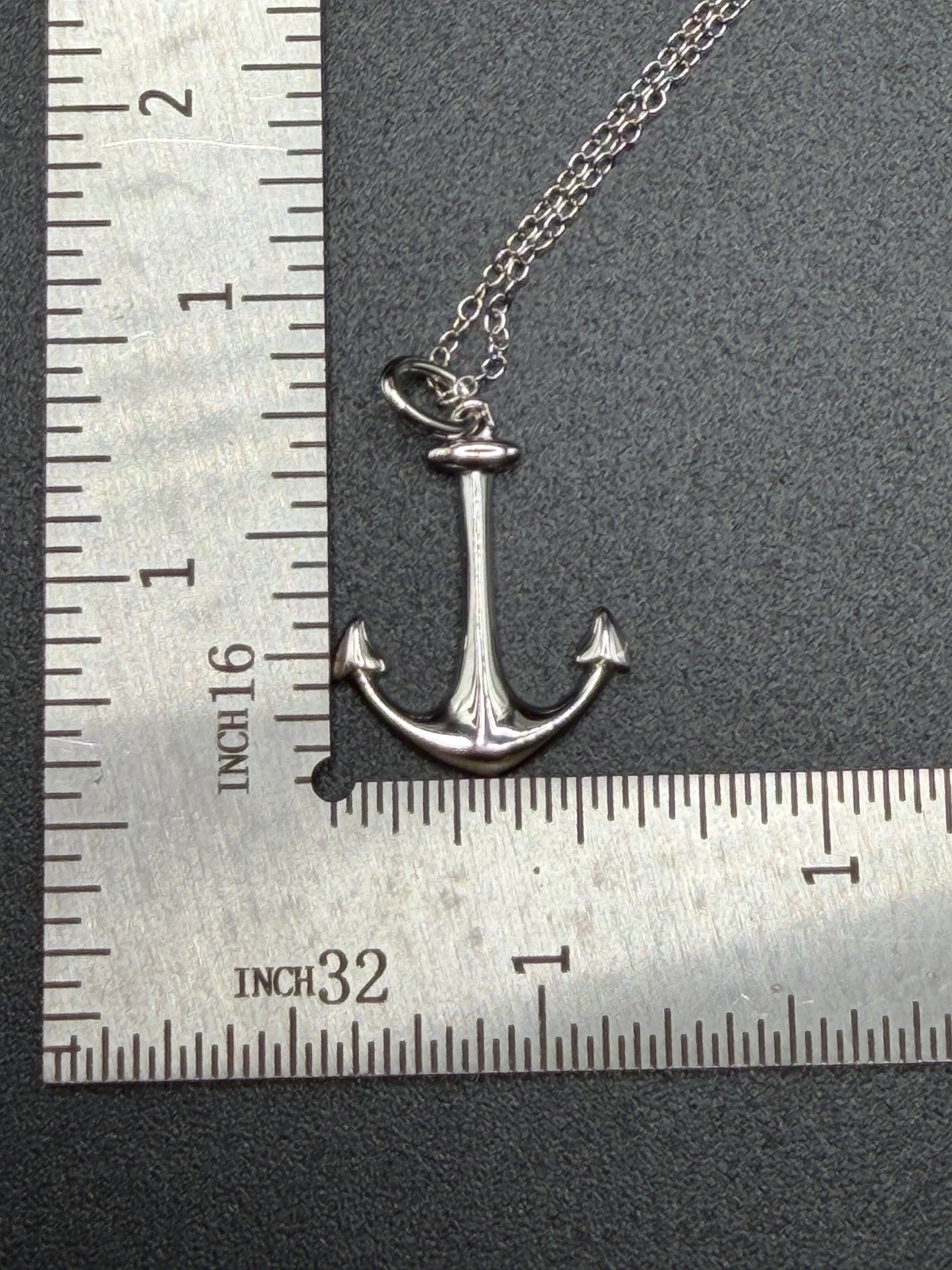 925 Silver Rhodium Plated Anchor Pendant Necklace