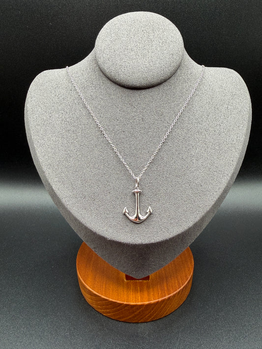 925 Silver Rhodium Plated Anchor Pendant Necklace