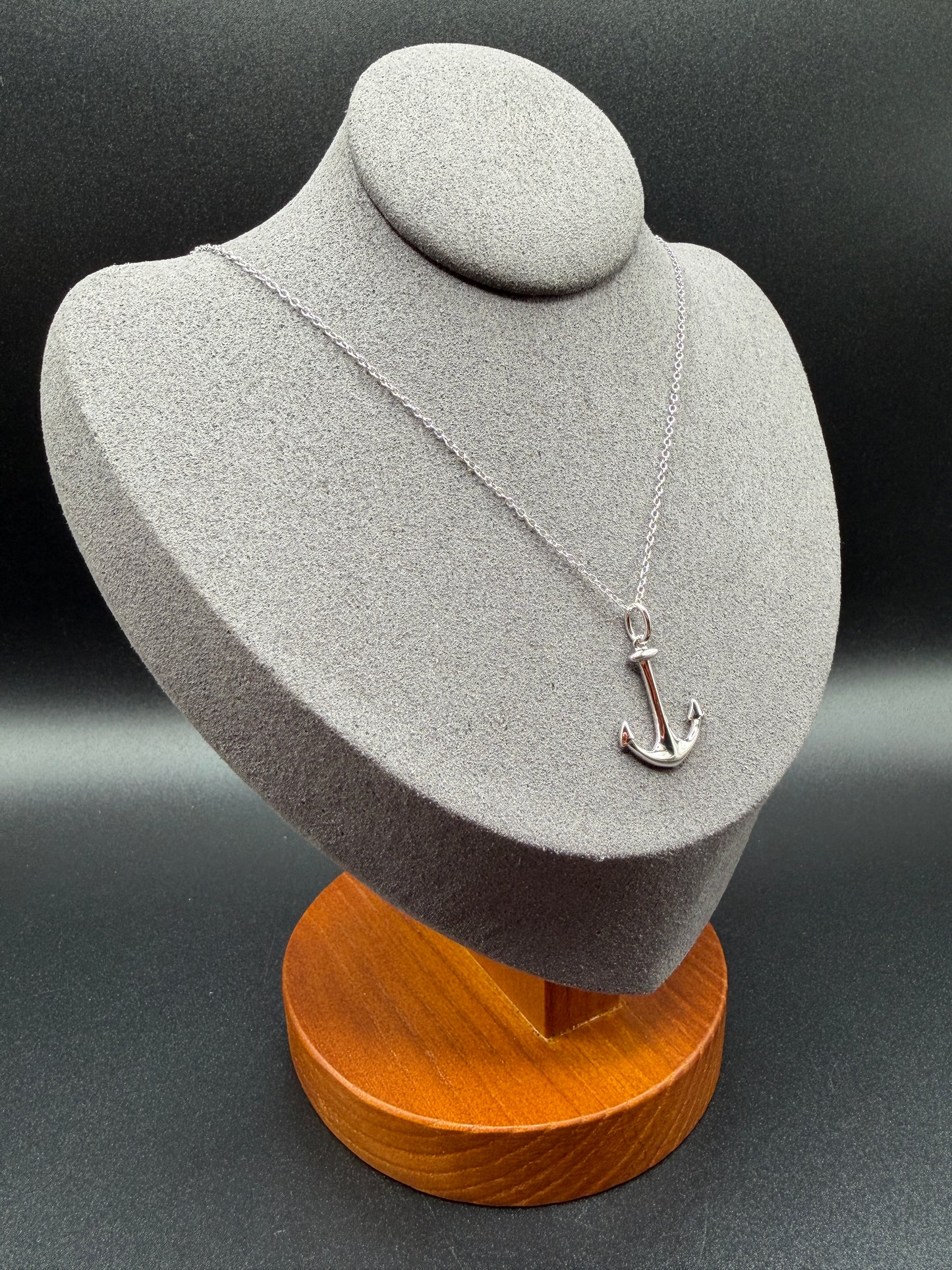 925 Silver Rhodium Plated Anchor Pendant Necklace