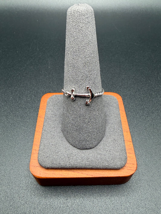 925 Silver Rhodium Plated Anchor Rope Ring