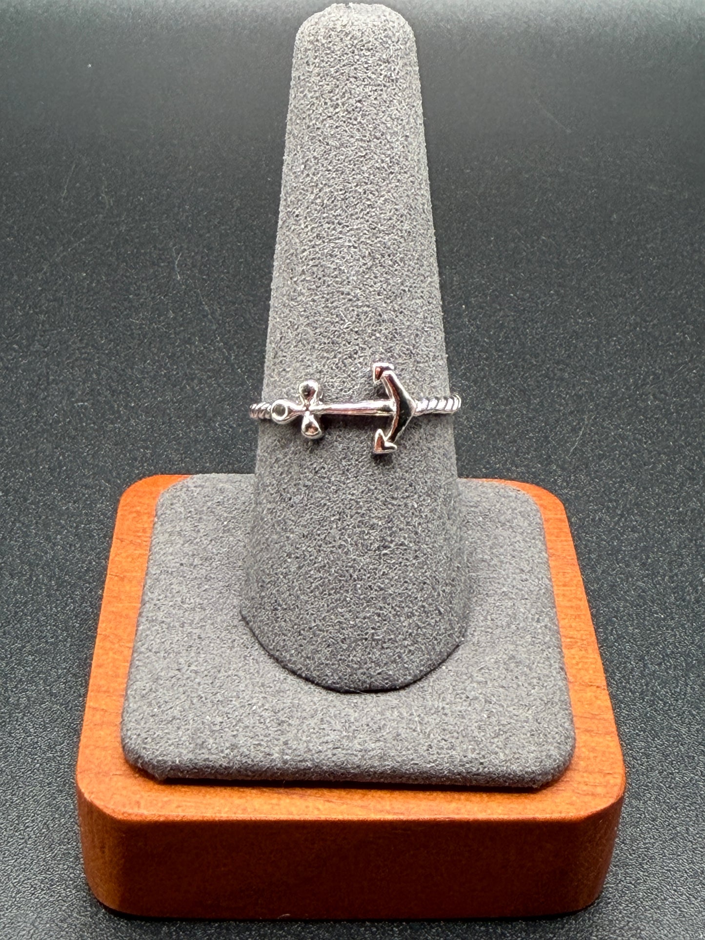 925 Silver Rhodium Plated Anchor Rope Ring