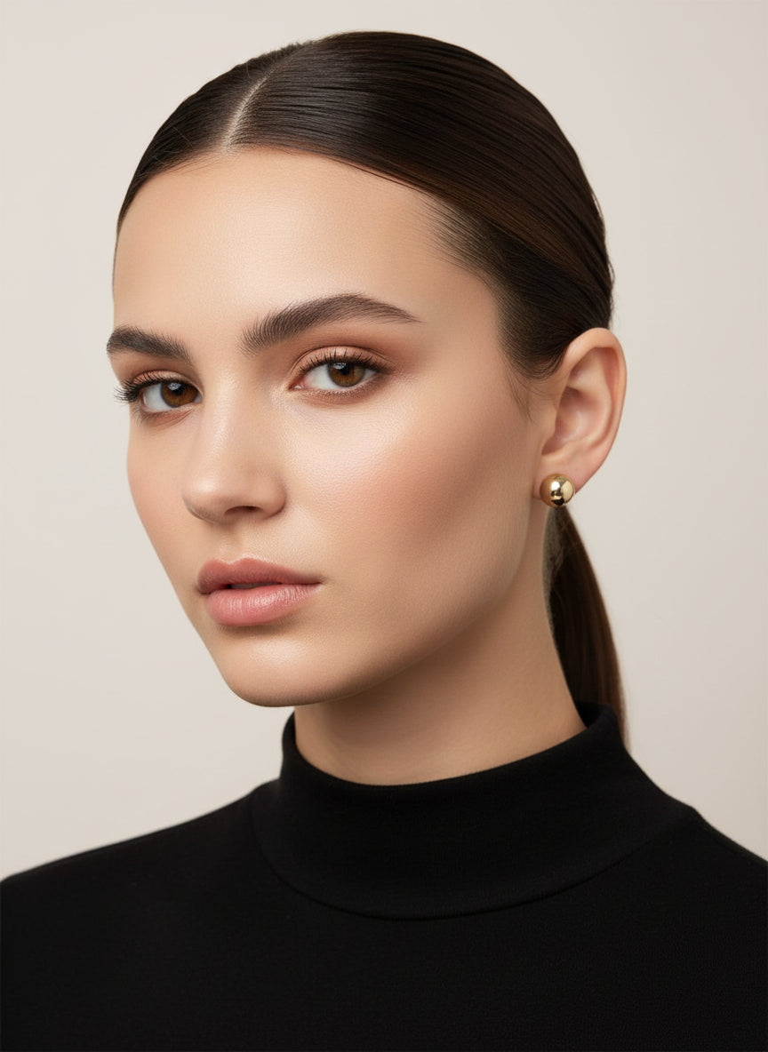 14K Gold 9mm High Polished Ball Stud Earrings