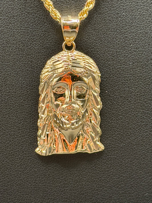 10K Jesus Face Medium Pendant