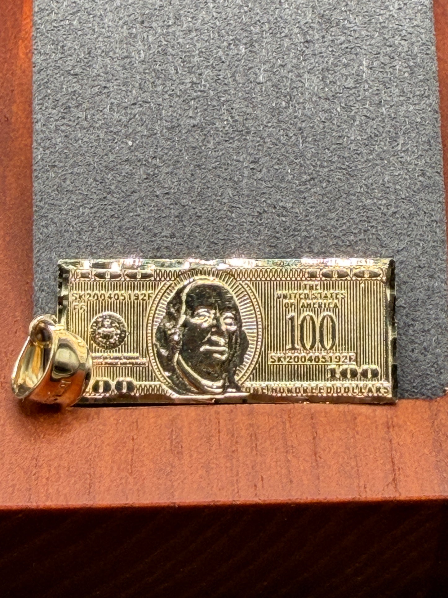 10K Gold $100 Bill Pendant