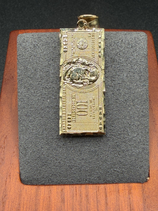 10K Gold $100 Bill Pendant