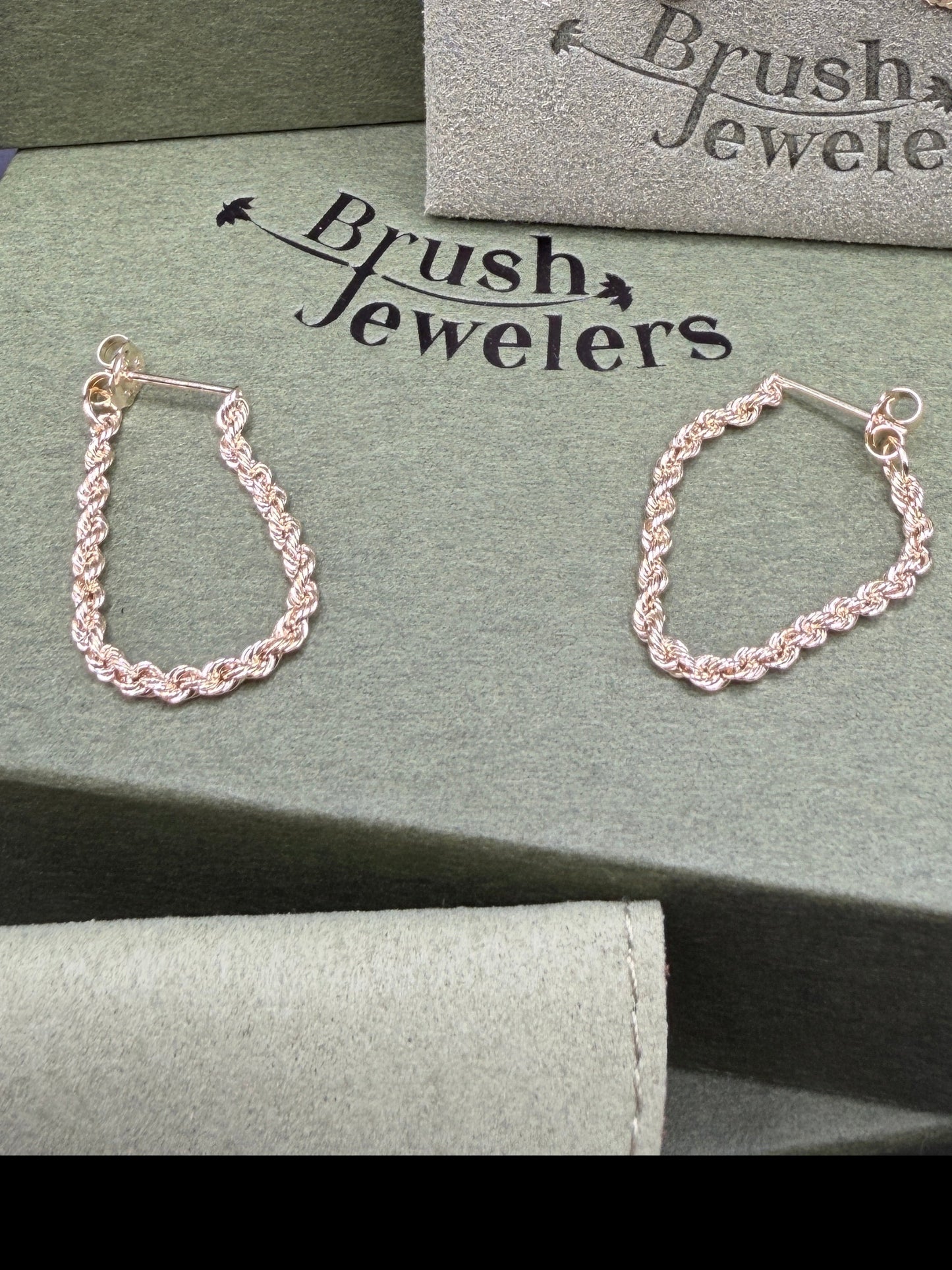 10K Gold 2.25mm Hollow Hanging Rope Earrings
