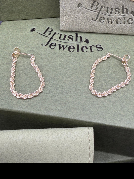 10K Gold 2.25mm Hollow Hanging Rope Earrings