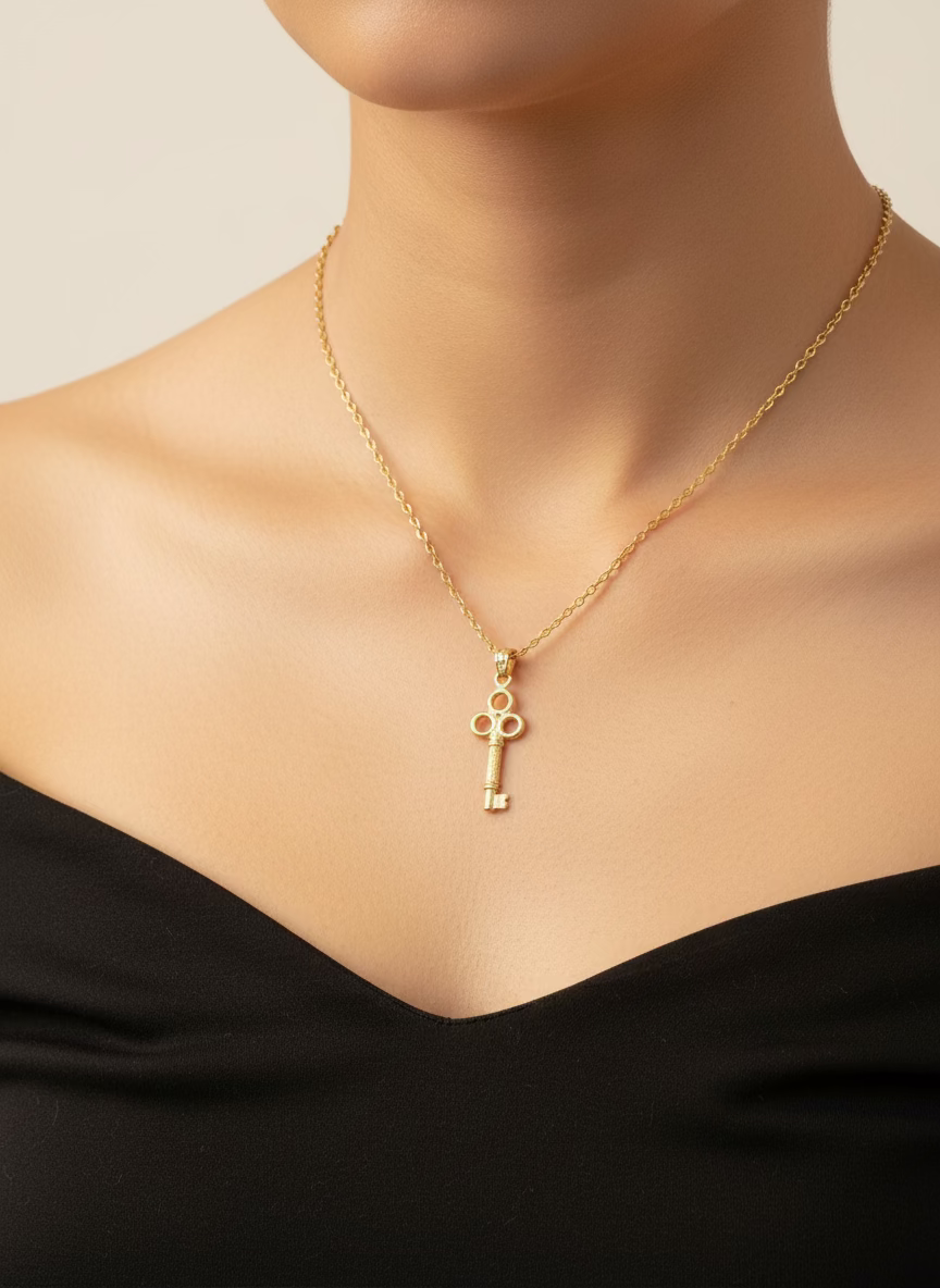 10K Gold Skeleton Key Pendant