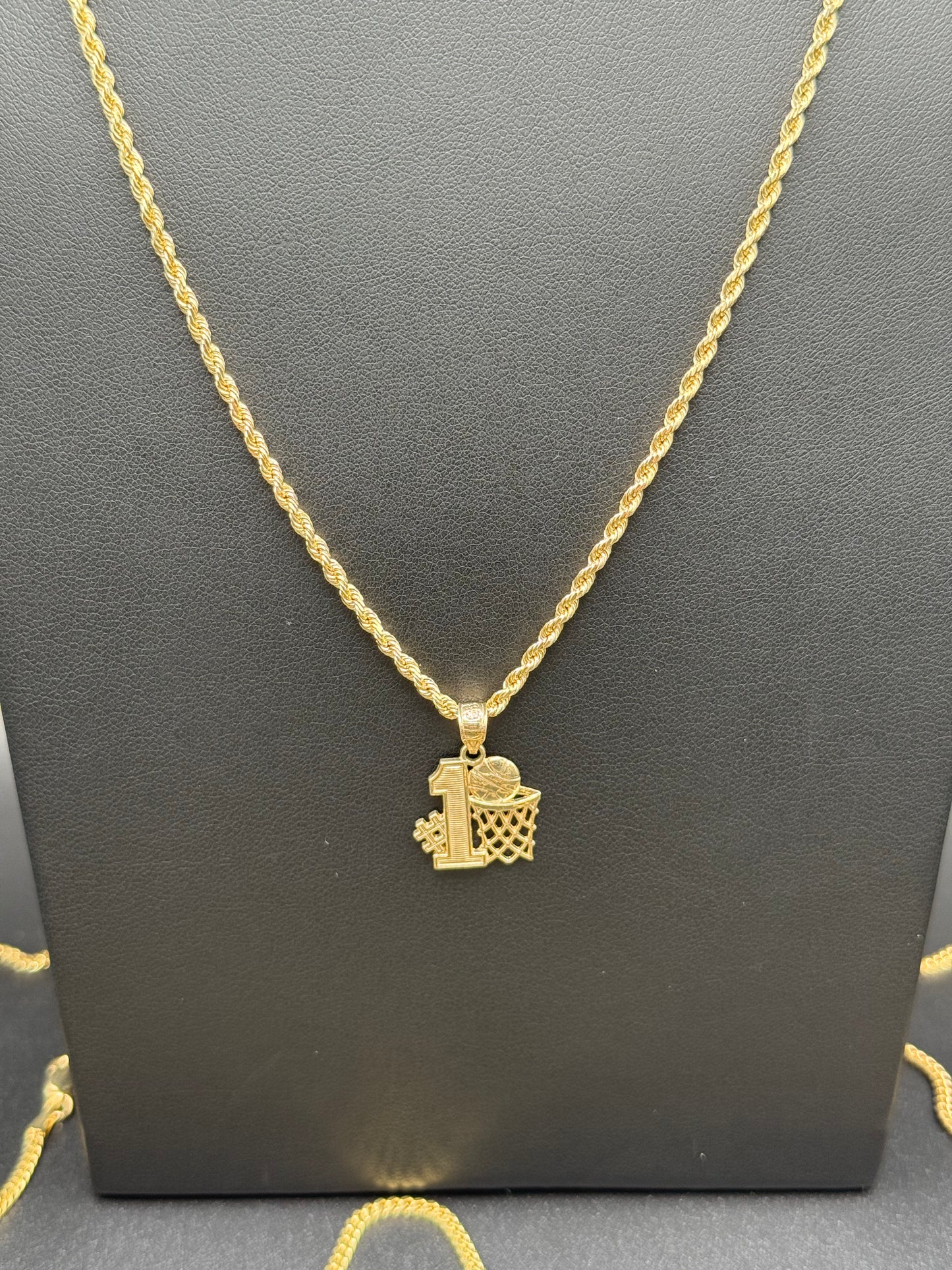 10K Gold #1 Basketball Pendant