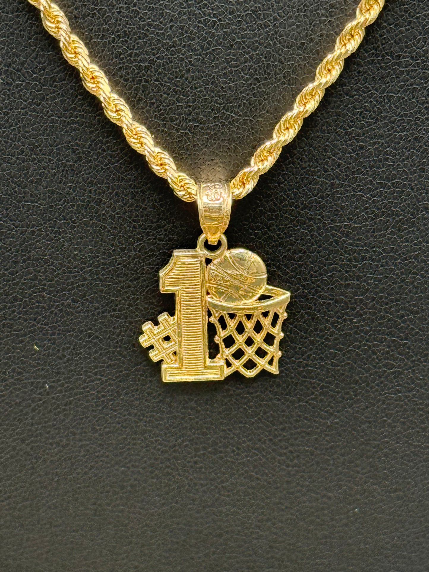 10K Gold #1 Basketball Pendant