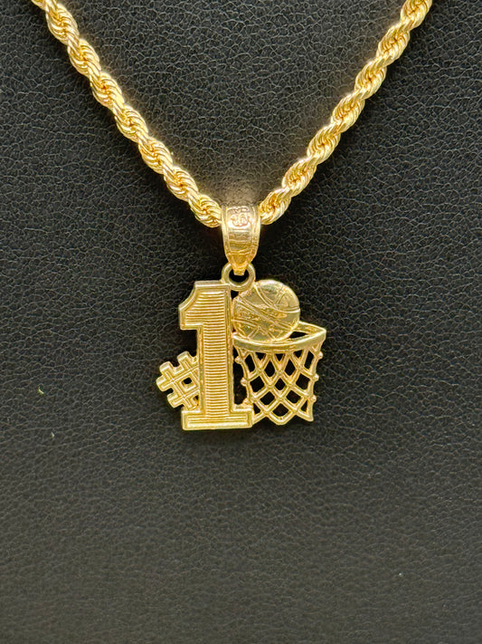 10K Gold #1 Basketball Pendant