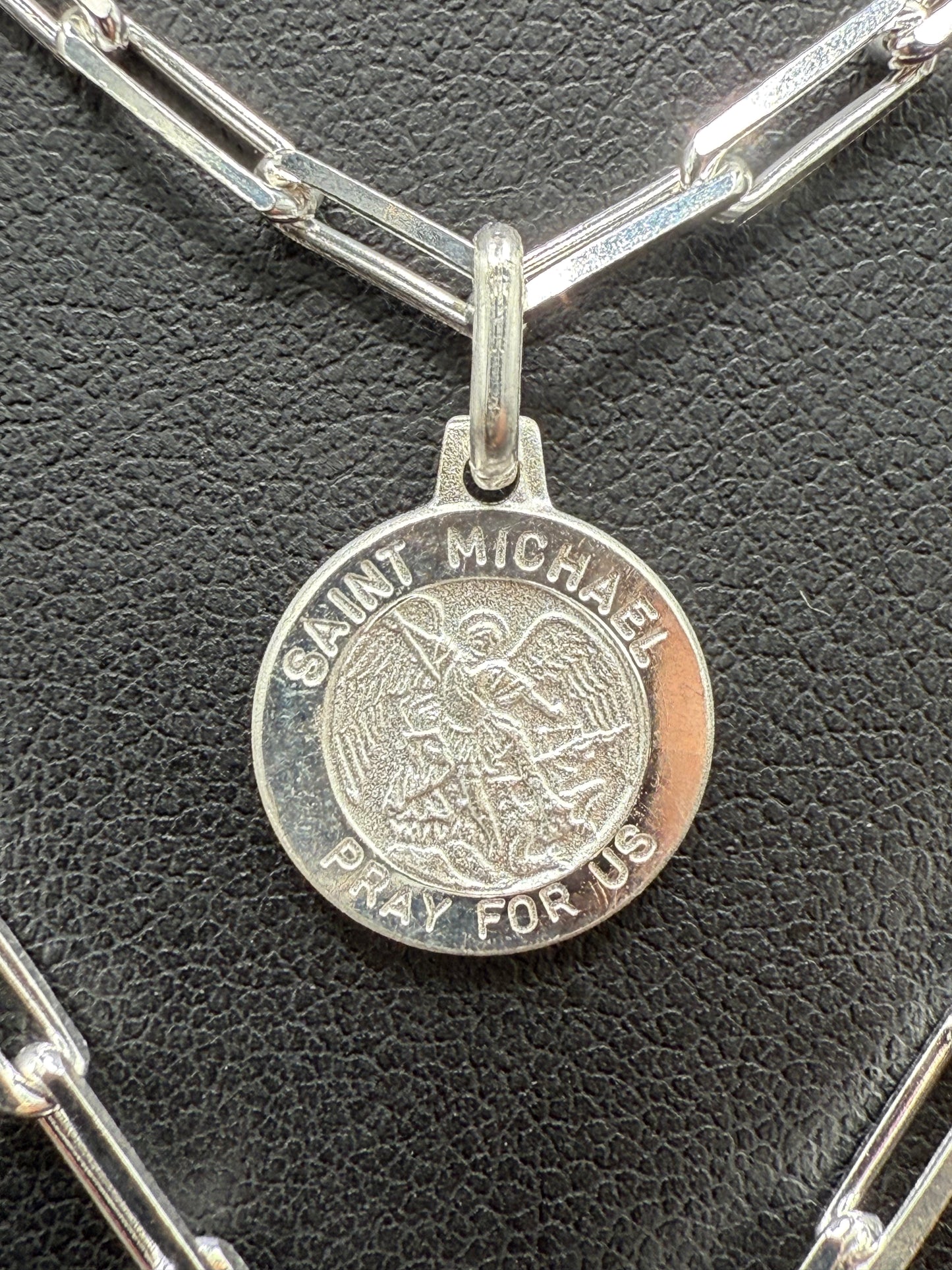 925 Sterling Silver High Polished Sandblasted Saint Michael Pendant