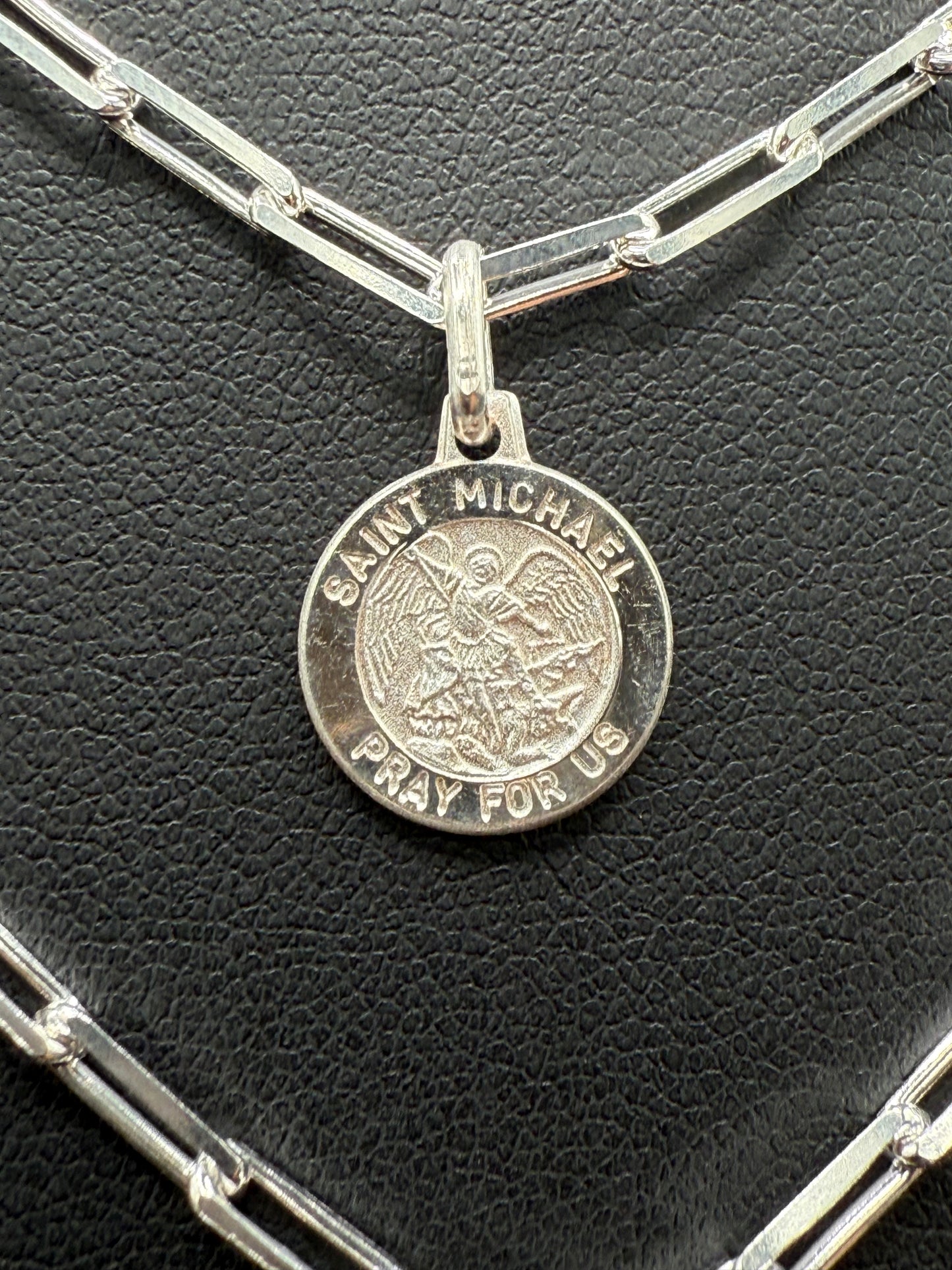 925 Sterling Silver High Polished Sandblasted Saint Michael Pendant