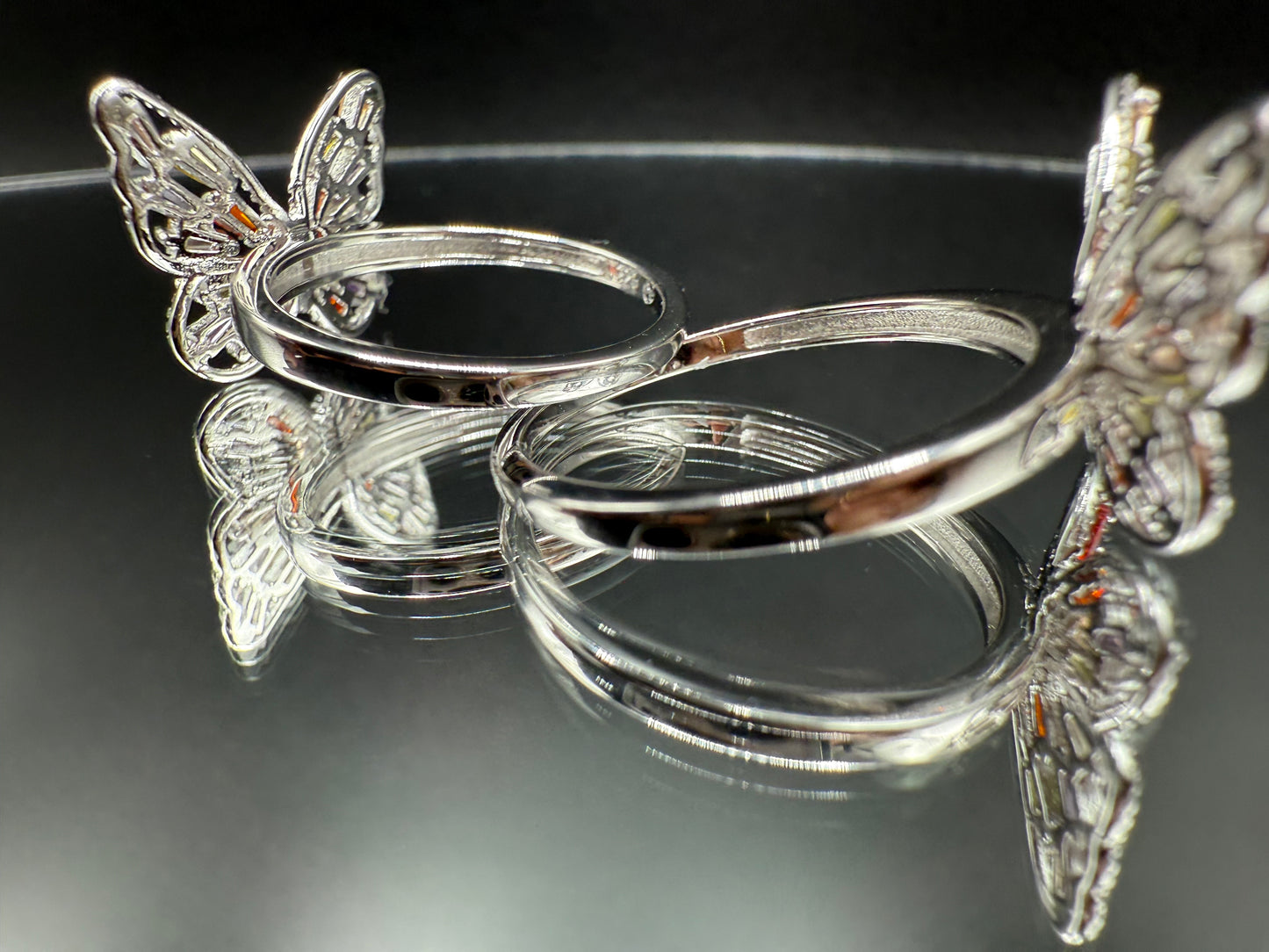 925 Sterling Silver Multi Color Baguette CZ Butterfly Ring