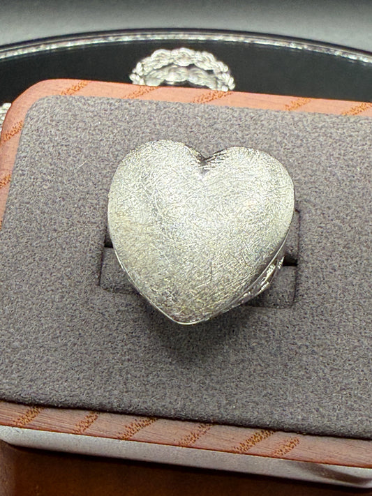 Silver 925 Rhodium Plated Sand Blast Heart Ring