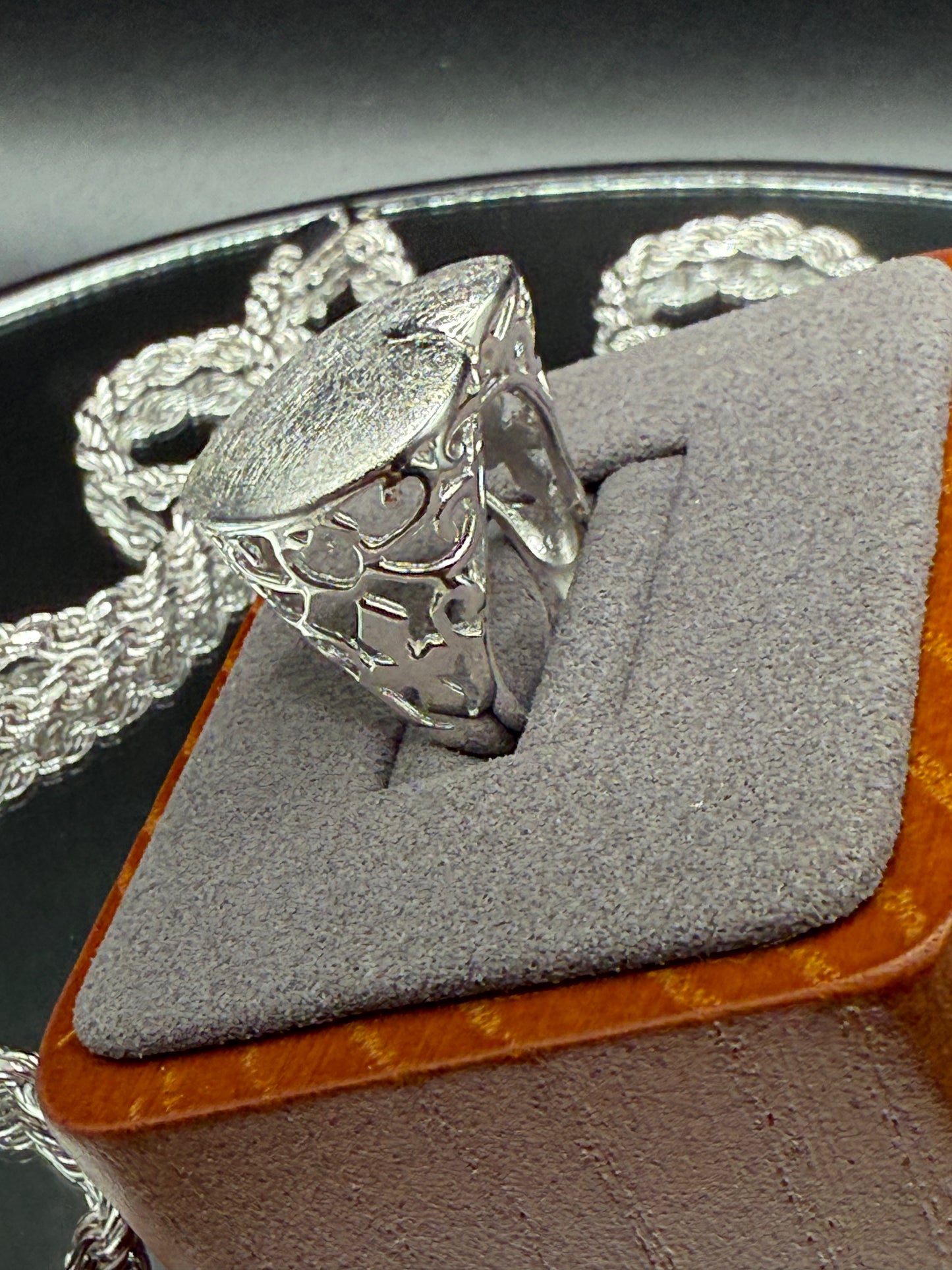 Silver 925 Rhodium Plated Sand Blast Heart Ring