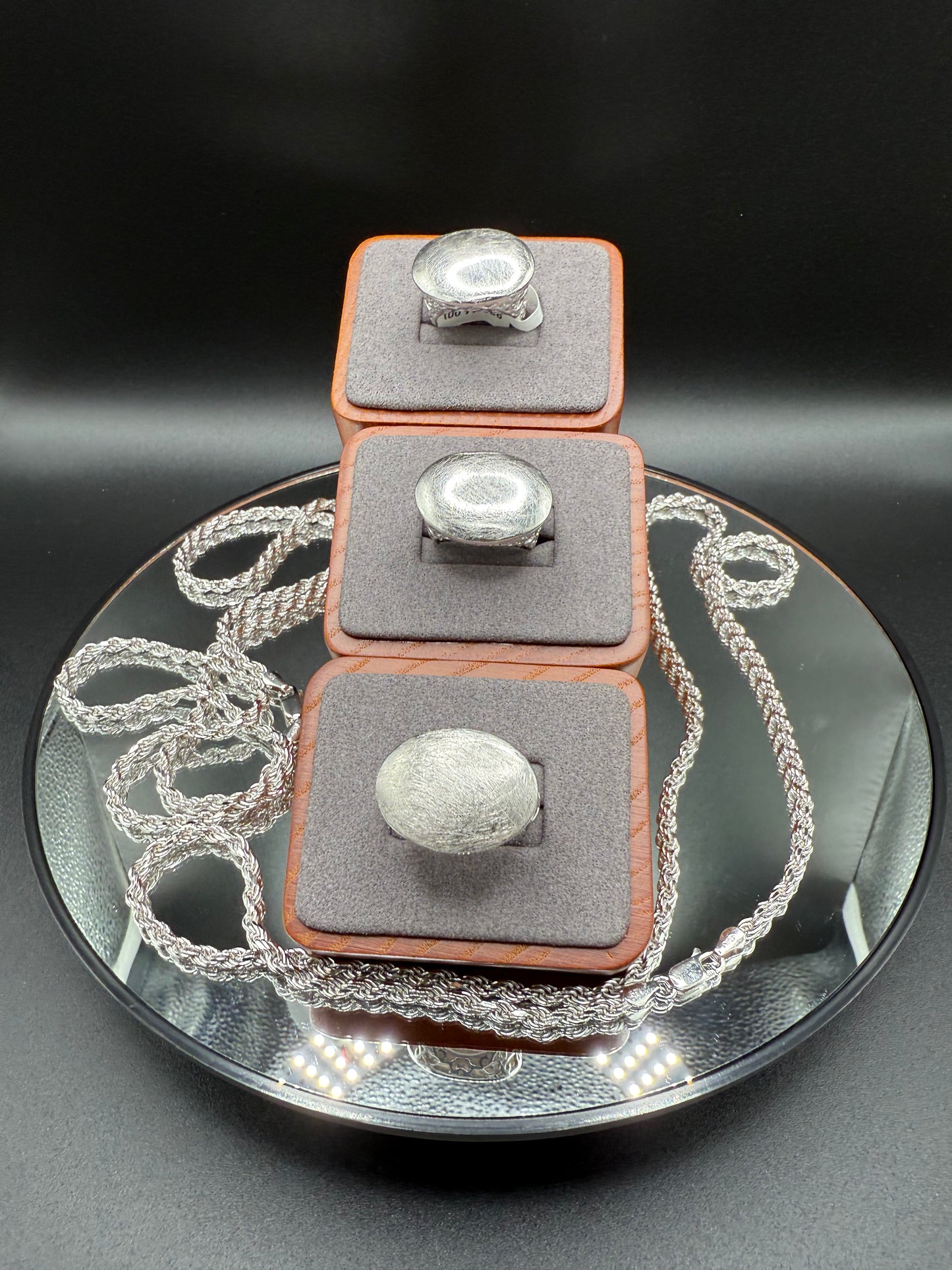 Silver 925 Rhodium Plated Sand Blast Oval Ring