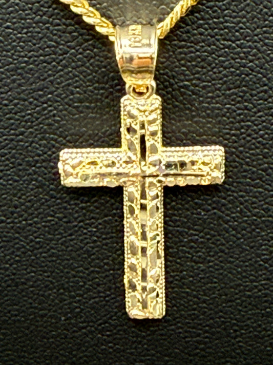 10K Gold Nugget Cross Pendant