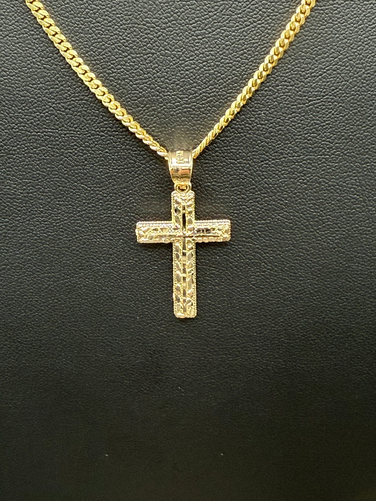 10K Gold Nugget Cross Pendant