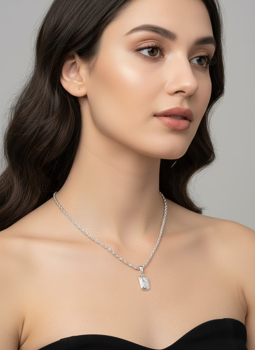 925 Sterling Silver High Polished Rectangle Filigree Locket Pendant