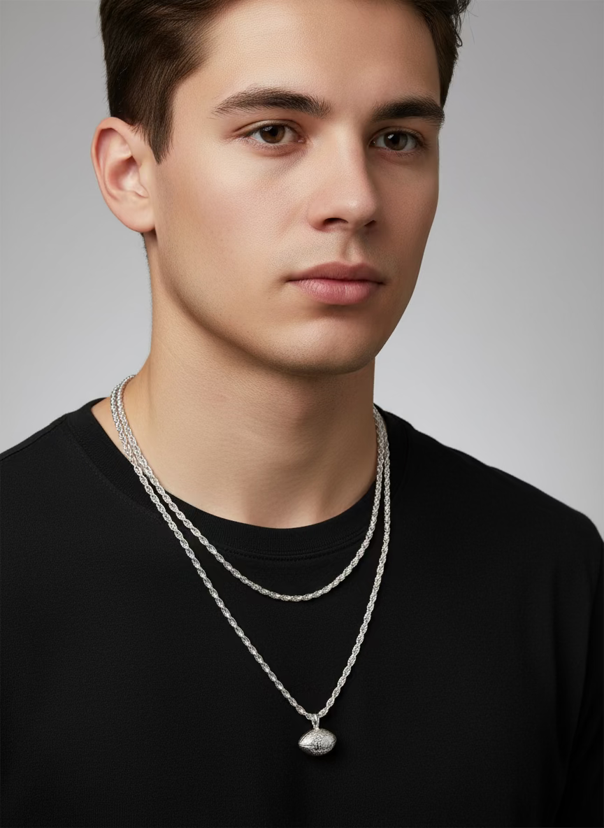 925 Silver Oxidized Football Charm