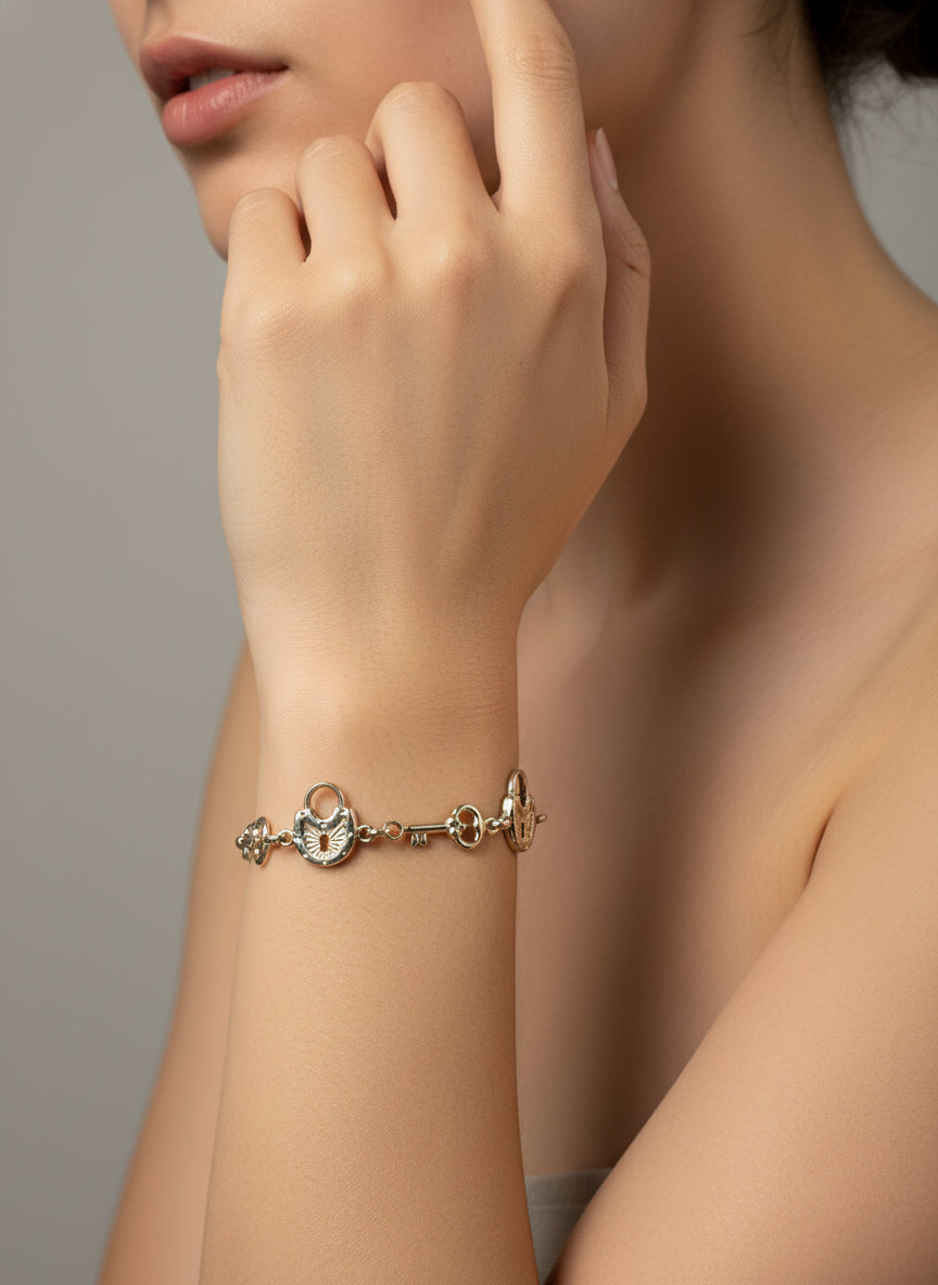 10K Gold Lock & Key Bracelet