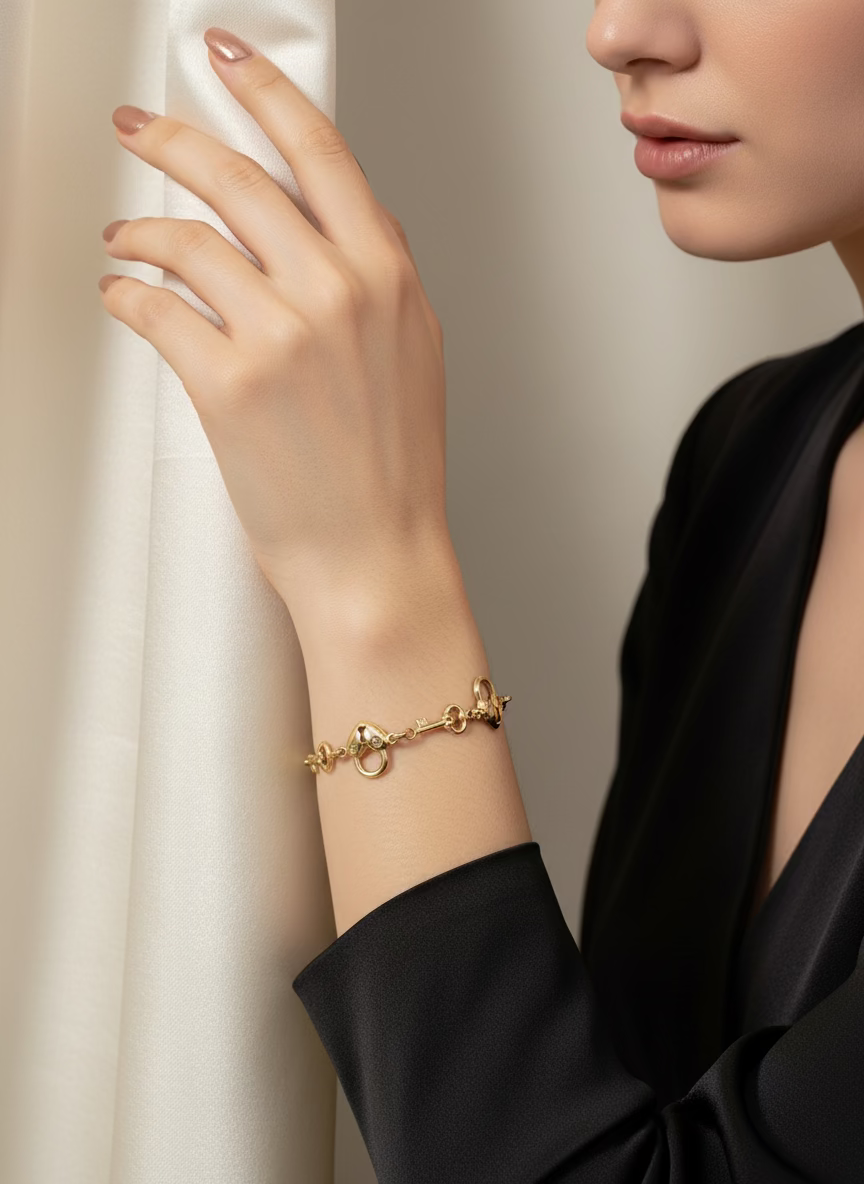 10K Gold Heart Lock & Key Bracelet