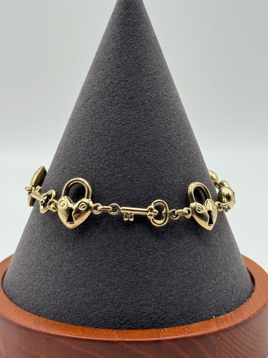 10K Gold Heart Lock & Key Bracelet