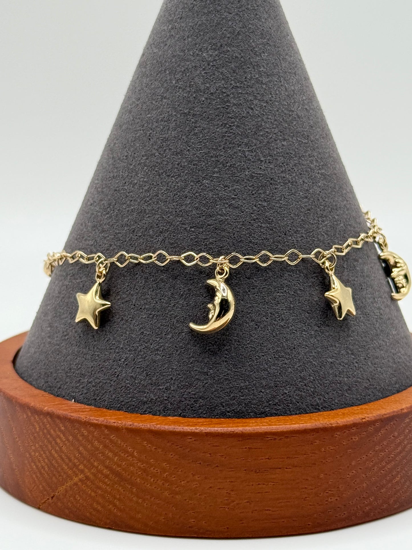 14K Gold Moon & Stars Bracelet