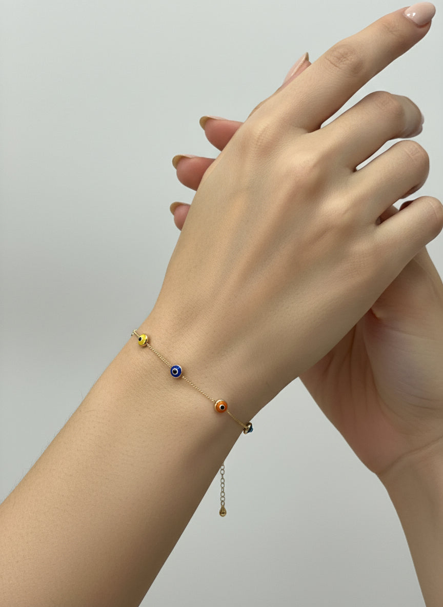 10K Gold Multicolor Evil Eye Bracelet