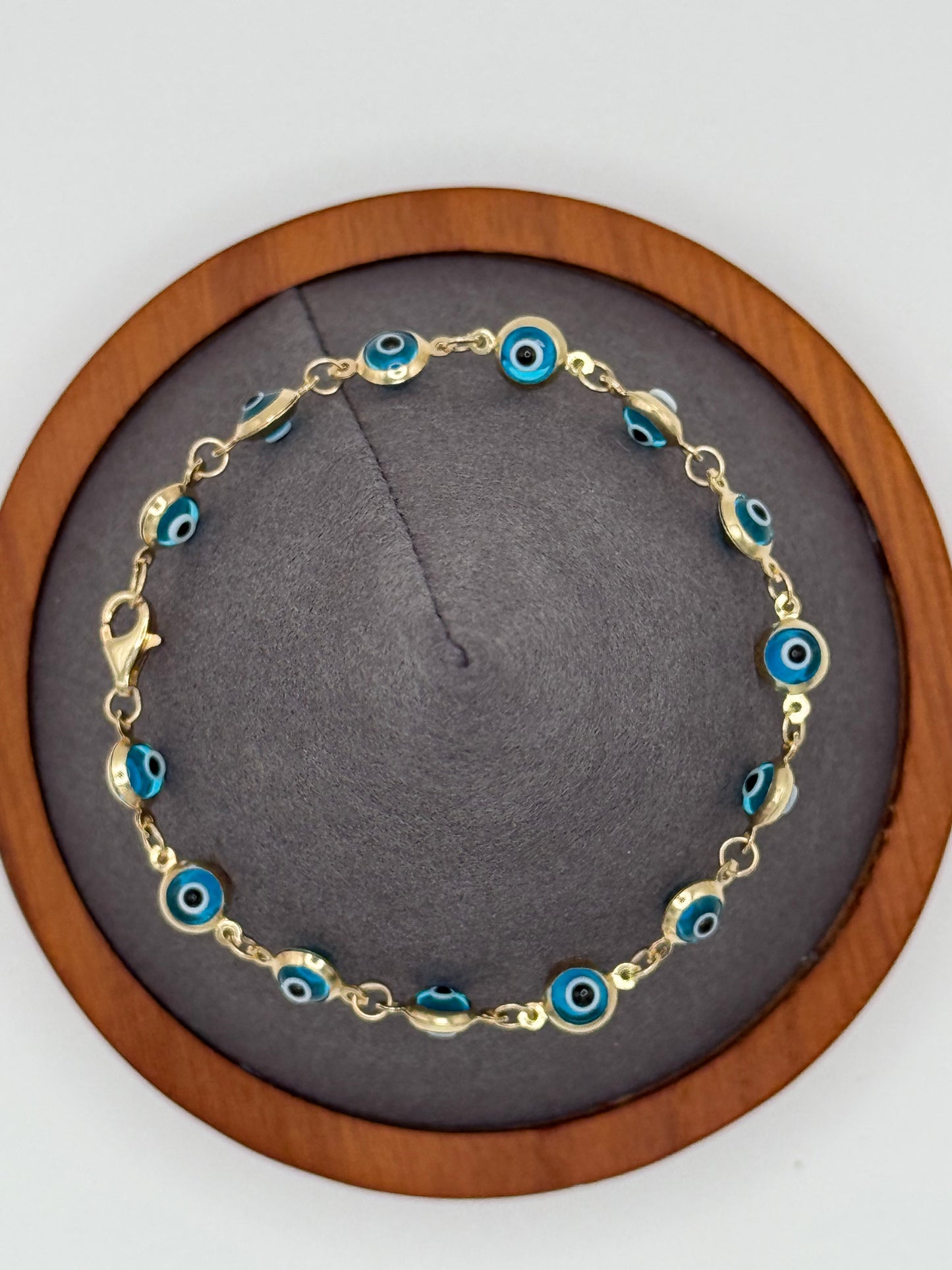 10K Gold Aqua Blue Evil Eye Bracelet