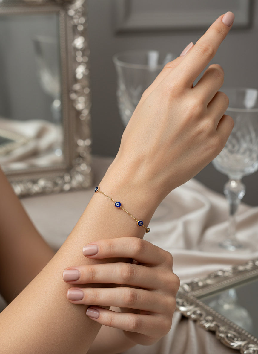 10K Gold Blue Evil Eye Bracelet